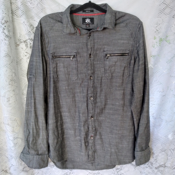 Rock & Republic Shirts Rock And Republic Mens Grayblk Long Sleeve